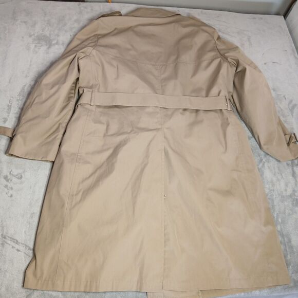 London Fog Trench Coat Mens 46R Khaki Belted Double Breasted Button Vtg USA Made - Picture 9 of 16